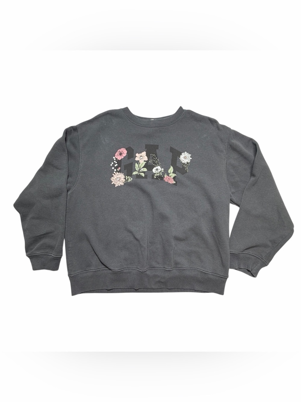 GAP Women’s Flower Logo Crewneck Long Sleeve Sweatshirt Gray Size Medium